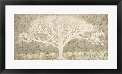 Framed Tree on a Grey Brocade Print