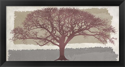 Framed Burgundy Tree on abstract background Print