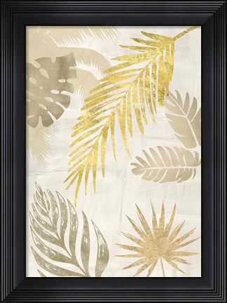 Framed Palm Leaves Gold I Print