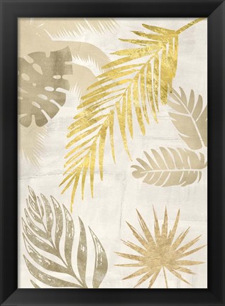 Framed Palm Leaves Gold I Print