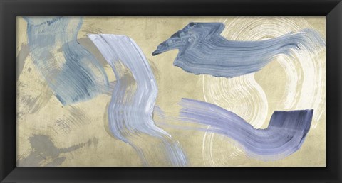 Framed Blue Waves on Gold Print