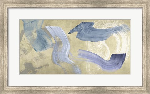 Framed Blue Waves on Gold Print