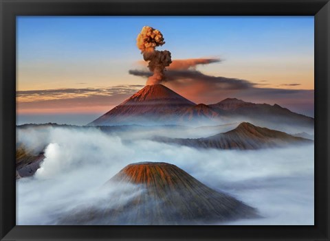 Framed Semeru, Bromo, Batok Volcanoes, Java, Indonesia Print