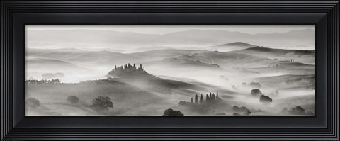 Framed Val d&#39;Orcia panorama, Siena, Tuscany (BW) Print