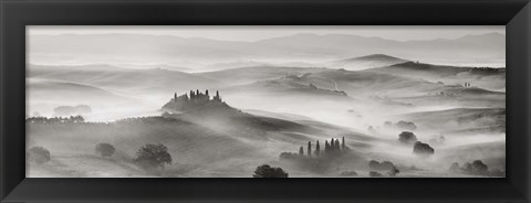 Framed Val d&#39;Orcia panorama, Siena, Tuscany (BW) Print