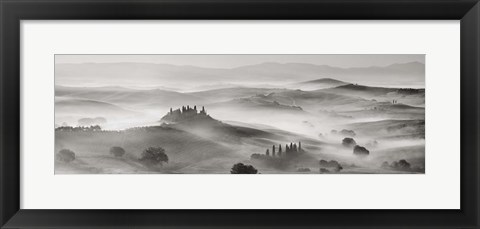 Framed Val d&#39;Orcia panorama, Siena, Tuscany (BW) Print