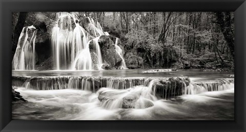 Framed Waterfall in a forest (BW) Print