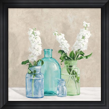 Framed Floral Setting with Glass Vases II Print