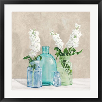 Framed Floral Setting with Glass Vases II Print