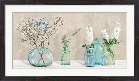 Framed Floral Setting with Glass Vases Print