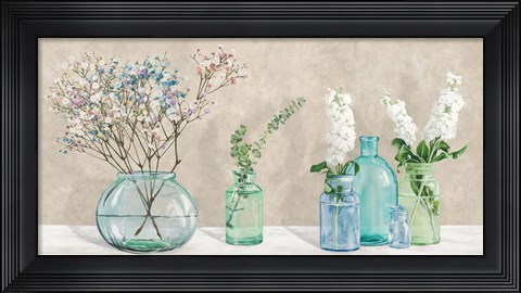 Framed Floral Setting with Glass Vases Print