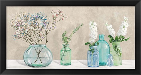 Framed Floral Setting with Glass Vases Print