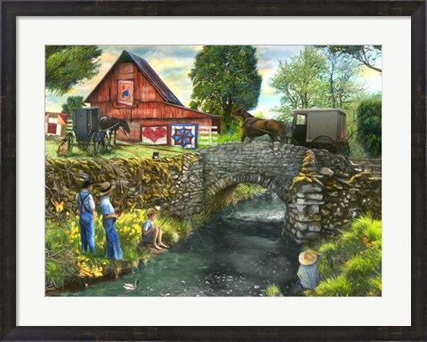 Framed Fishing Down by the Stream Print