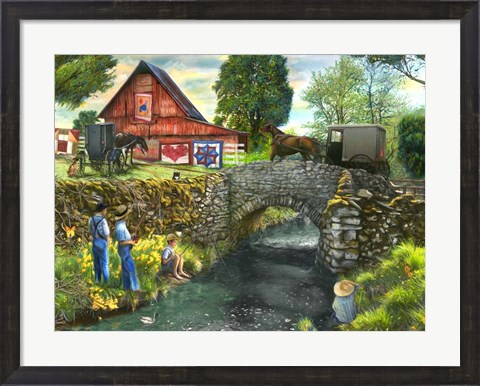 Framed Fishing Down by the Stream Print