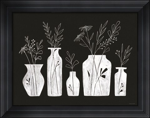 Framed White Line Floral Vases Print