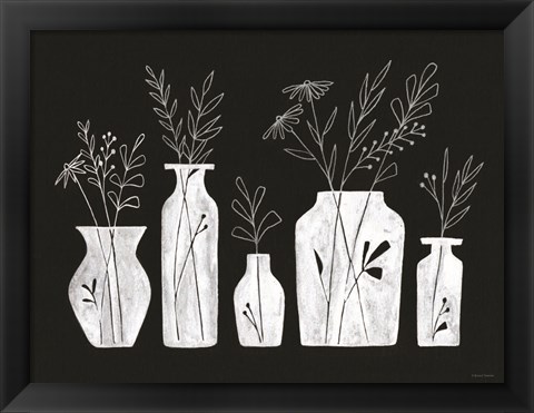 Framed White Line Floral Vases Print