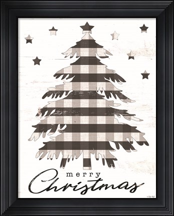 Framed Merry Christmas Tree and Stars Print