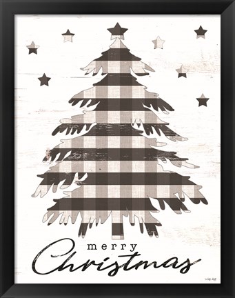Framed Merry Christmas Tree and Stars Print