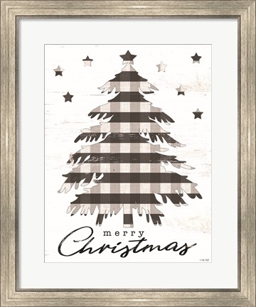 Framed Merry Christmas Tree and Stars Print