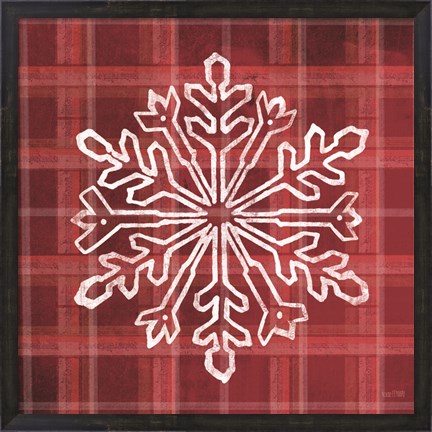 Framed Red Plaid Snowflakes Print