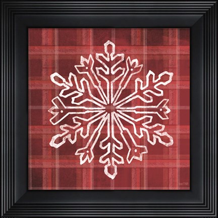 Framed Red Plaid Snowflakes Print