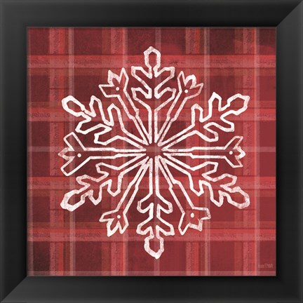 Framed Red Plaid Snowflakes Print