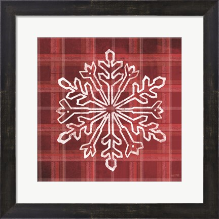 Framed Red Plaid Snowflakes Print