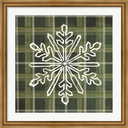 Framed Green Plaid Snowflakes Print