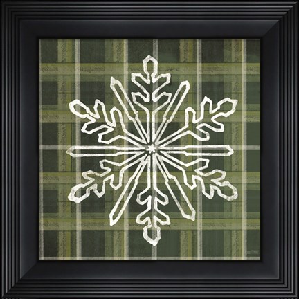 Framed Green Plaid Snowflakes Print