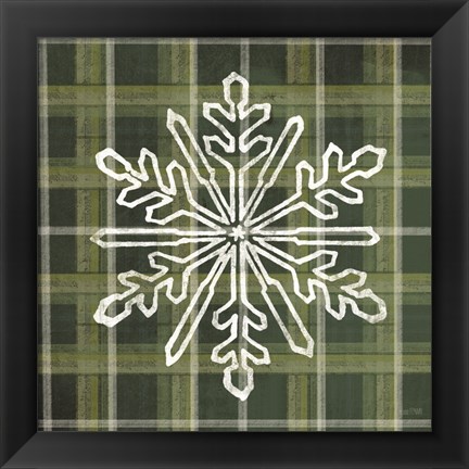 Framed Green Plaid Snowflakes Print