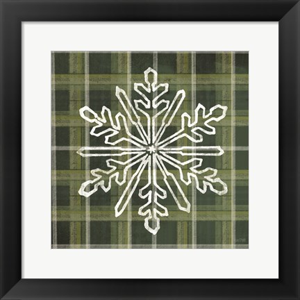 Framed Green Plaid Snowflakes Print