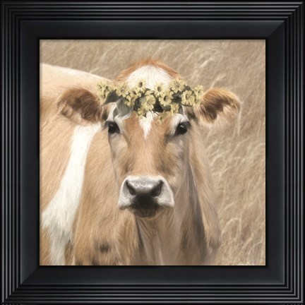 Framed Floral Cow I Print