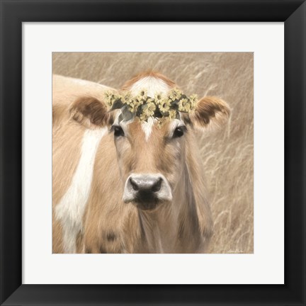 Framed Floral Cow I Print