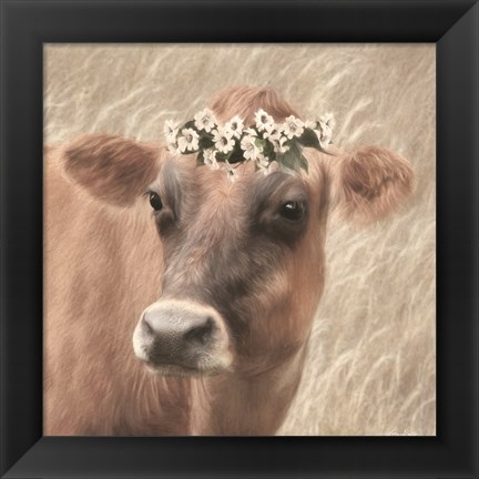 Framed Floral Cow II Print