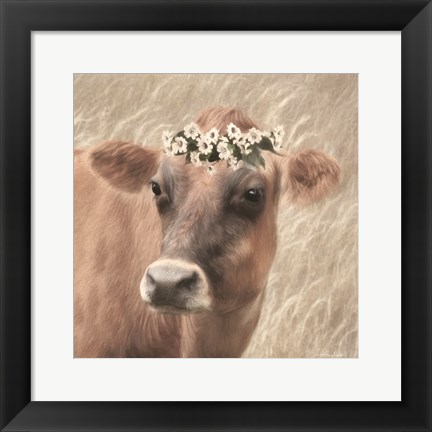 Framed Floral Cow II Print