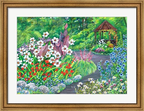 Framed Summer House Path and Garden Print