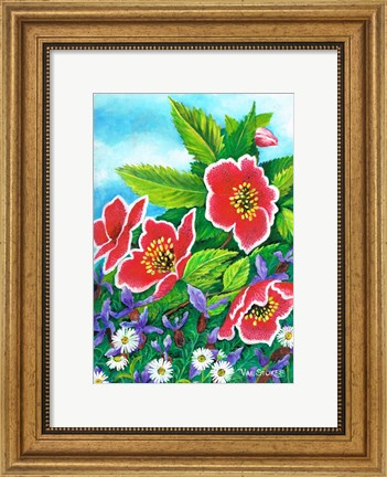 Framed Winter Roses, Lavender and Daisies Print