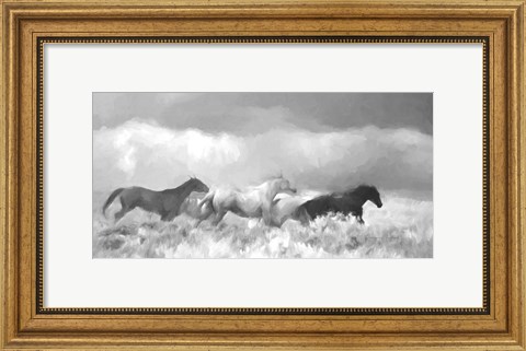 Framed Mustang Herd II BW Print