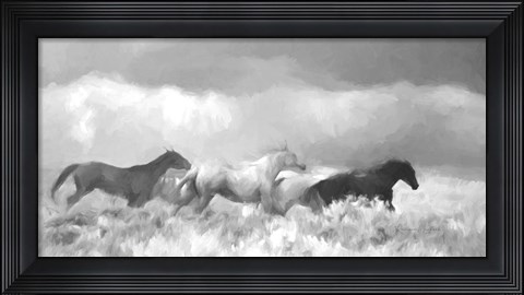 Framed Mustang Herd II BW Print