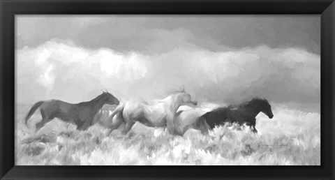 Framed Mustang Herd II BW Print