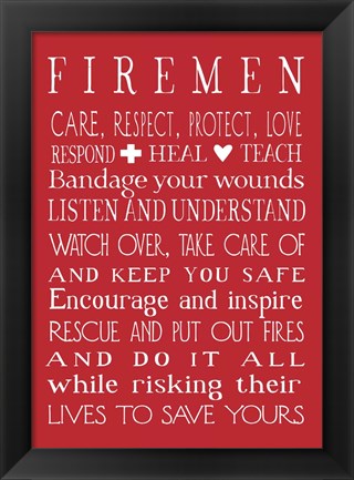 Framed Fireman in Red Print