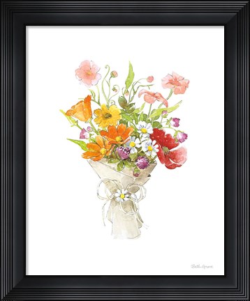 Framed Farmhouse Floral V White Print