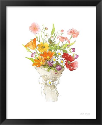 Framed Farmhouse Floral V White Print