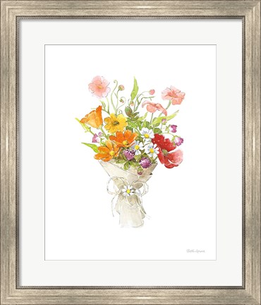 Framed Farmhouse Floral V White Print