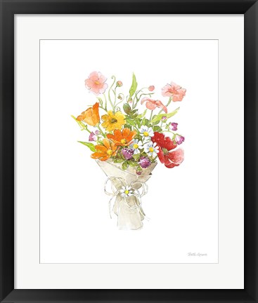 Framed Farmhouse Floral V White Print