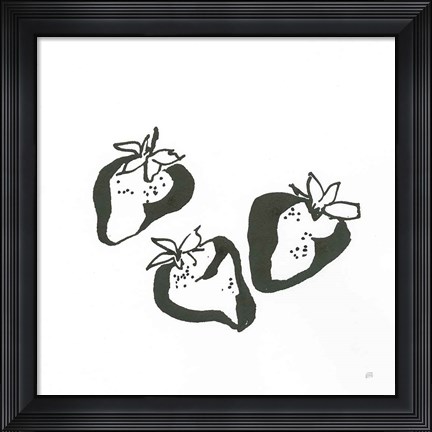 Framed Strawberries BW Print