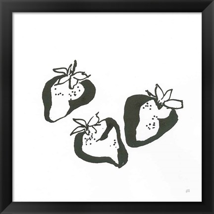 Framed Strawberries BW Print
