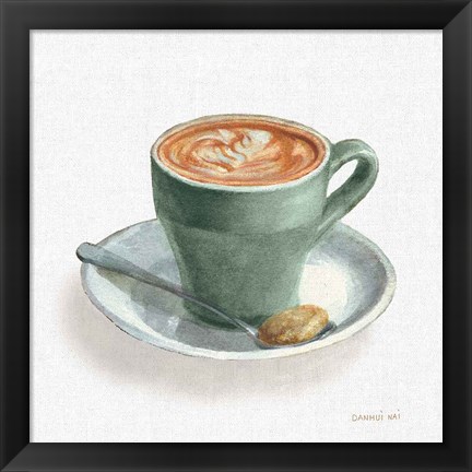 Framed Wake Up Coffee II Linen Sage Print