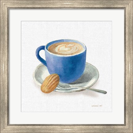 Framed Wake Up Coffee I Linen Classic Blue Print