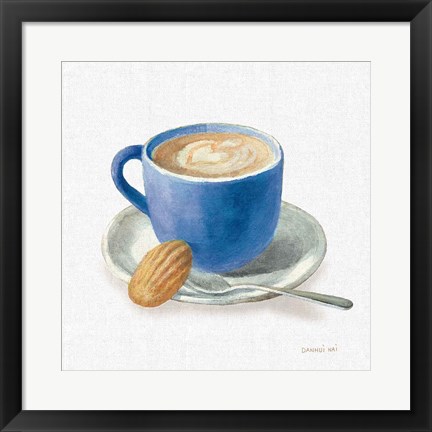 Framed Wake Up Coffee I Linen Classic Blue Print